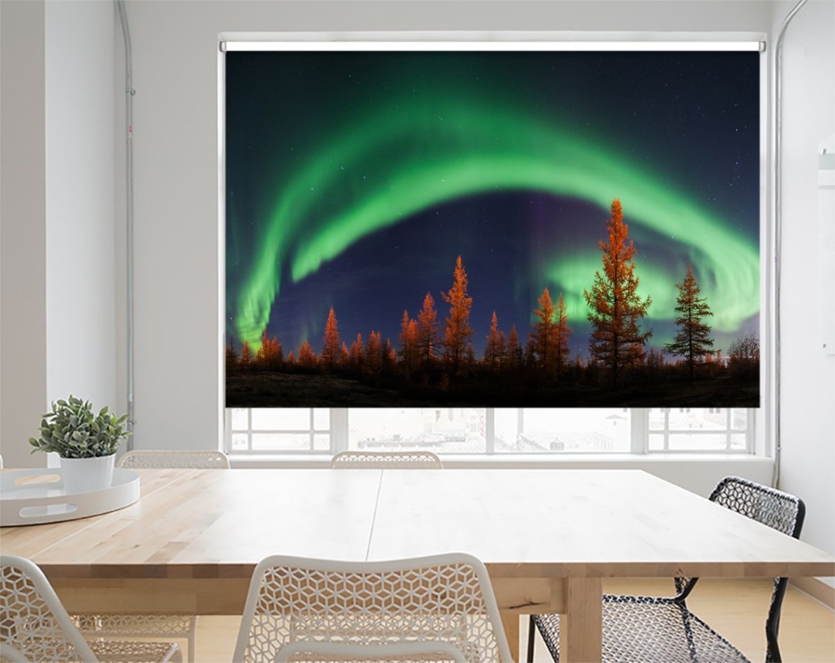 Northern Lights over the Forest Printed Picture Photo Roller Blind- 1X1013187 - Art Fever - Art Fever
