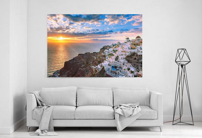 Oia Or Ia At Sunset, Santorini, Greece Printed Canvas Print Picture - SPC159 - Art Fever - Art Fever