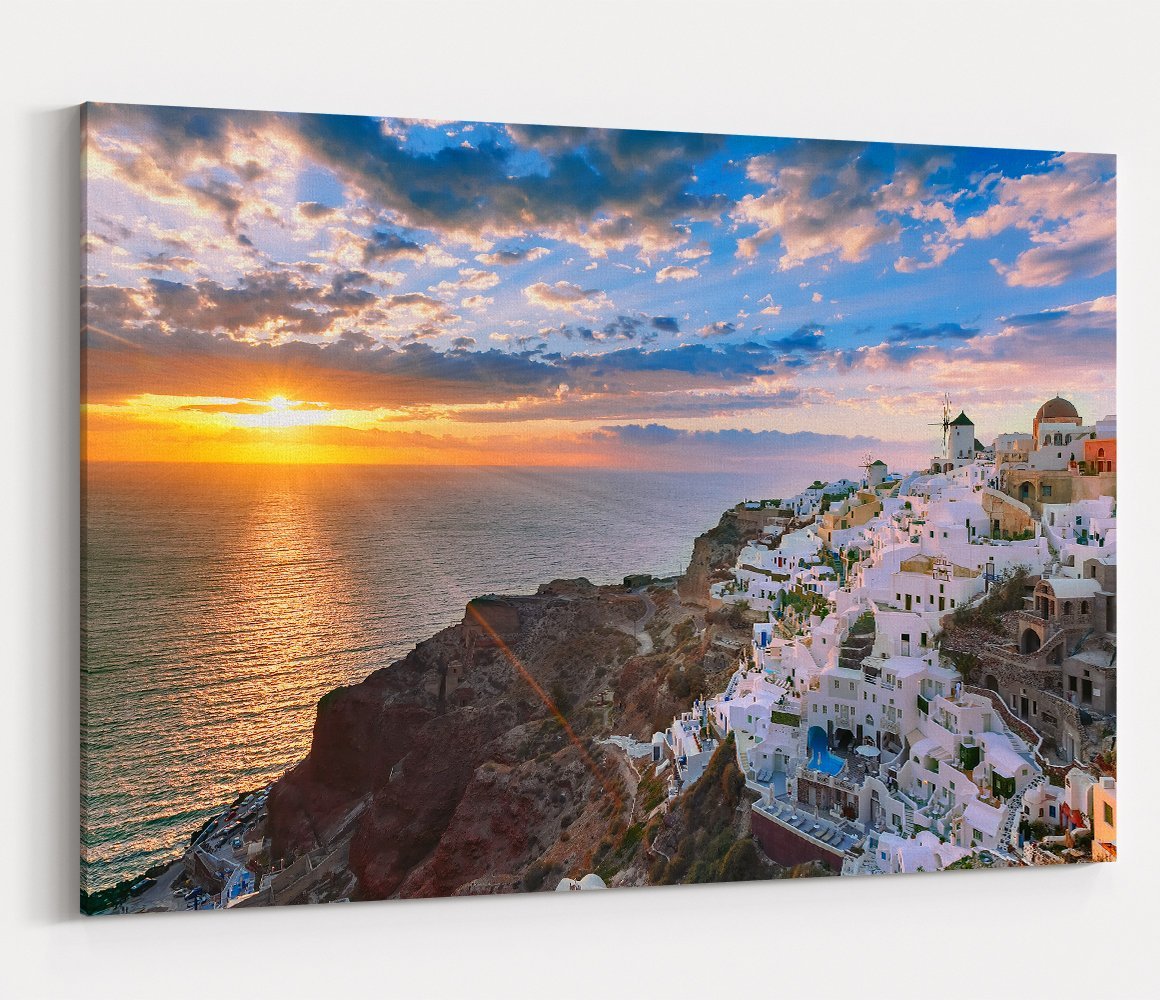 Oia Or Ia At Sunset, Santorini, Greece Printed Canvas Print Picture - SPC159 - Art Fever - Art Fever