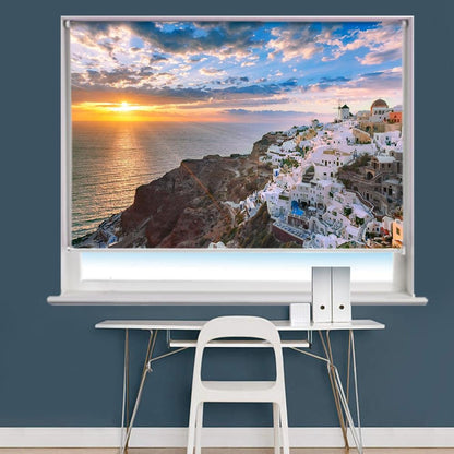 Oia Or Ia At Sunset, Santorini, Greece Printed Photo Picture Roller Blind - RB729 - Art Fever - Art Fever