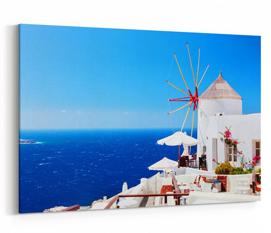 Oia Town On Santorini Island, Greece. Famous Windmills On Cliff Over The Caldera Canvas Print Picture - SPC272 - Art Fever - Art Fever
