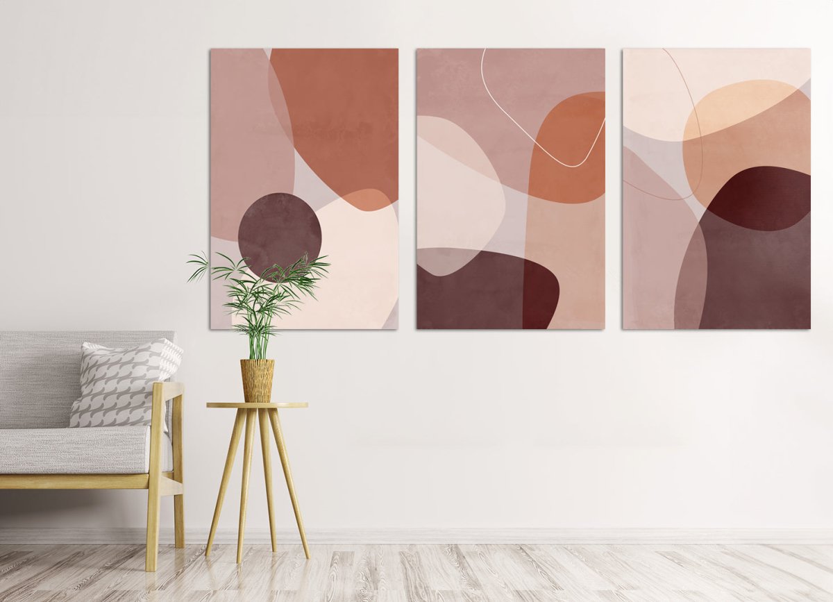Orange & Beige Abstract Geometric Shapes Set of 3 Canvas Print Wall Art Pictures - 1X2516340 - Art Fever - Art Fever