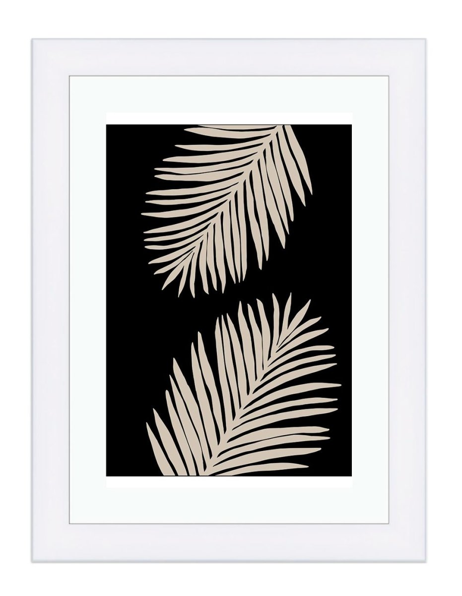 Palm Leaves Black Background Illustration Wall Art Framed Mounted Print Picture - 1X1981622 - Art Fever - Art Fever