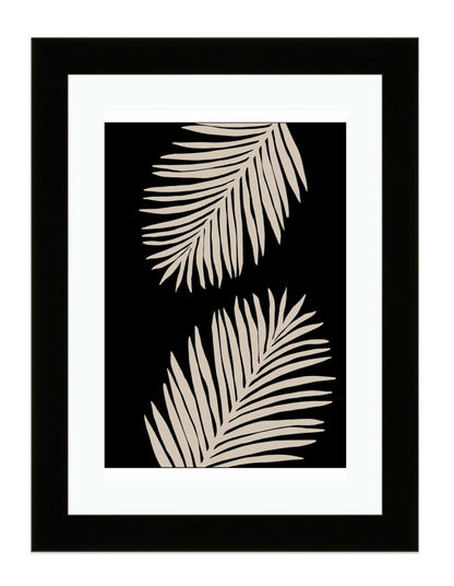 Palm Leaves Black Background Illustration Wall Art Framed Mounted Print Picture - 1X1981622 - Art Fever - Art Fever