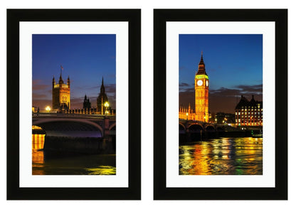 Panoramic Of London With Big Ben And Houses Of Parliament Set of 2 x Framed Mounted Prints - FP83 - Art Fever - Art Fever