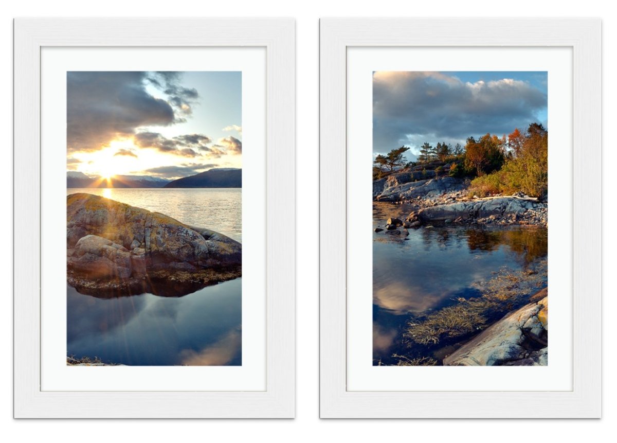 Panoramic View Of Norwegian Fjord Set of 2 x Framed Mounted Prints - FP82 - Art Fever - Art Fever