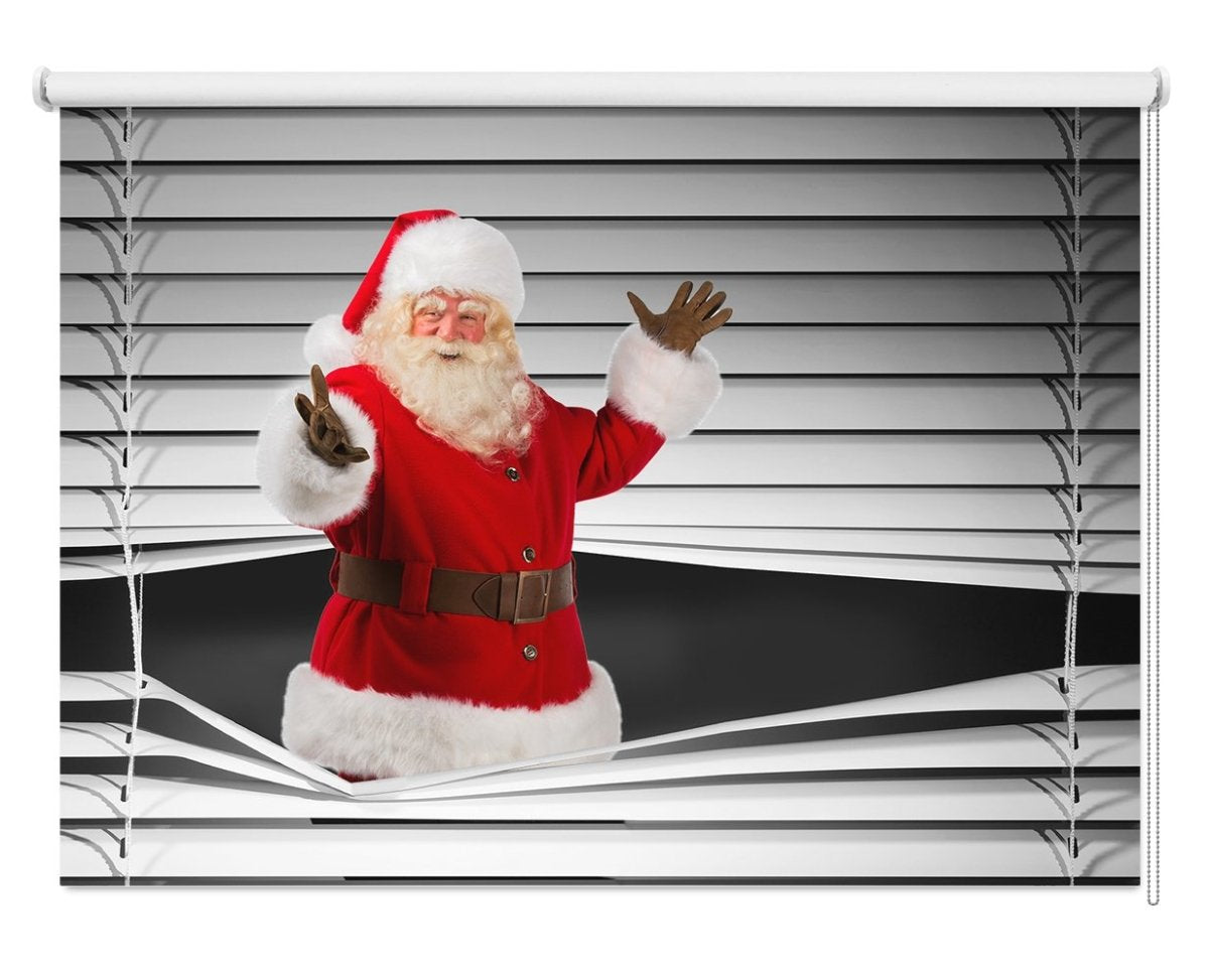 Peeking Father Christmas Through the Blind Printed Picture Photo Roller Blind - RB11534 - Art Fever - Art Fever