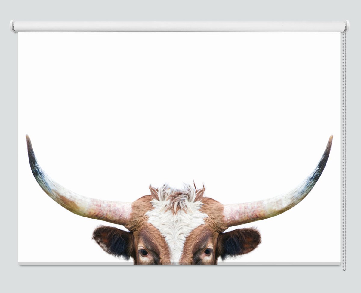 Peeking Longhorn Cow Printed Picture Photo Roller Blind - 1X2381981 - Art Fever - Art Fever