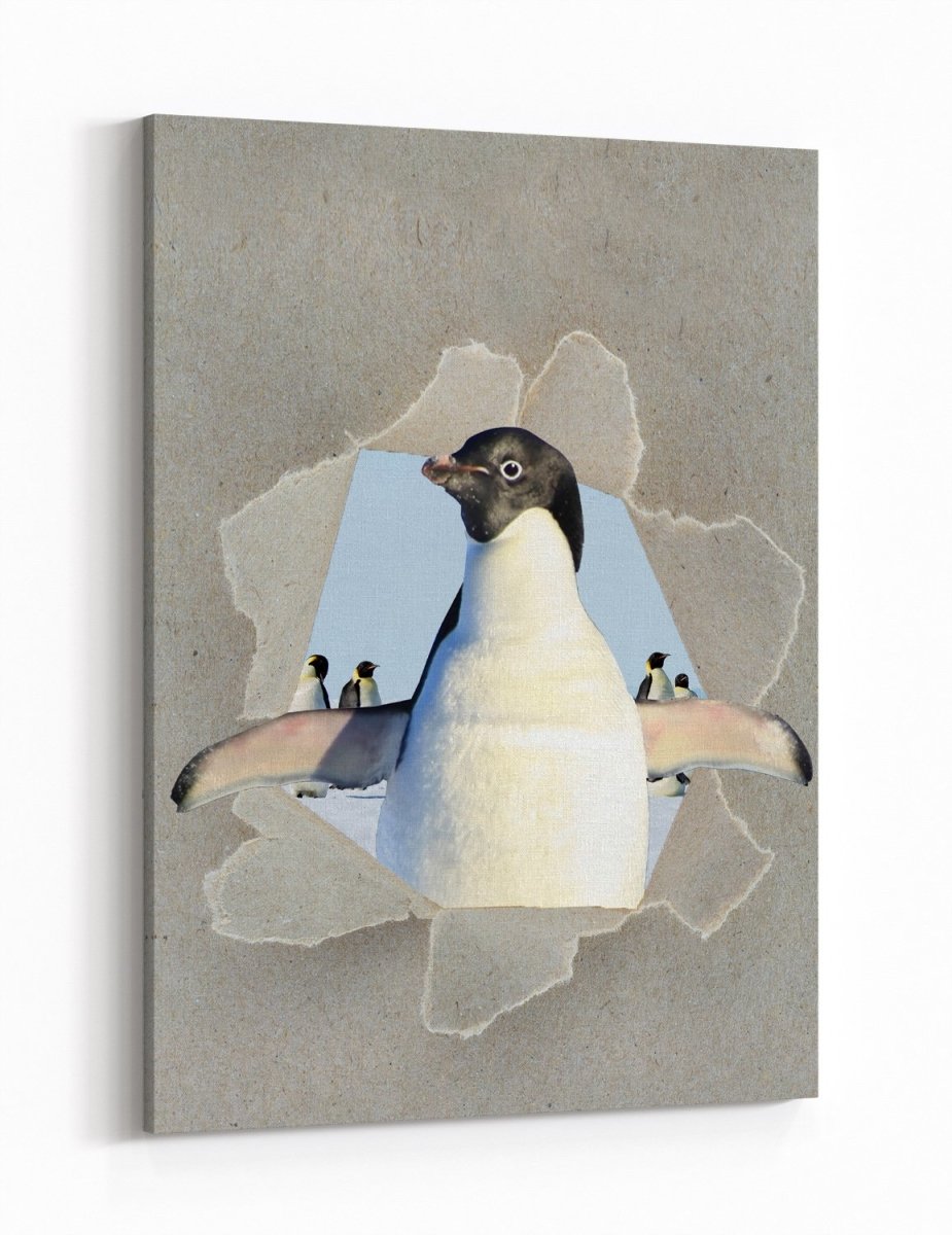 Penguin Peeking through the Canvas Safari Scene Printed Canvas Print Picture - SPC181 - Art Fever - Art Fever