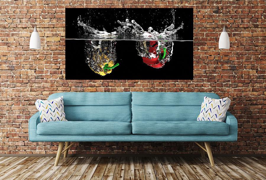 Peppers Water Splash Image Printed Onto A Single Panel Canvas - SPC72 - Art Fever - Art Fever