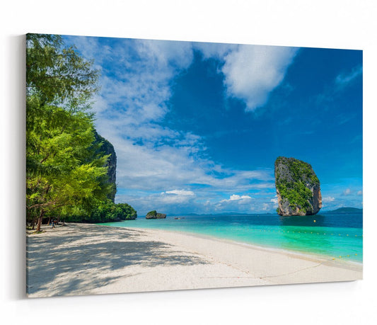 Photo View Of Krabi In The Shade Of A Tree On The Beach, Thailand Printed Canvas Print Picture - SPC227 - Art Fever - Art Fever