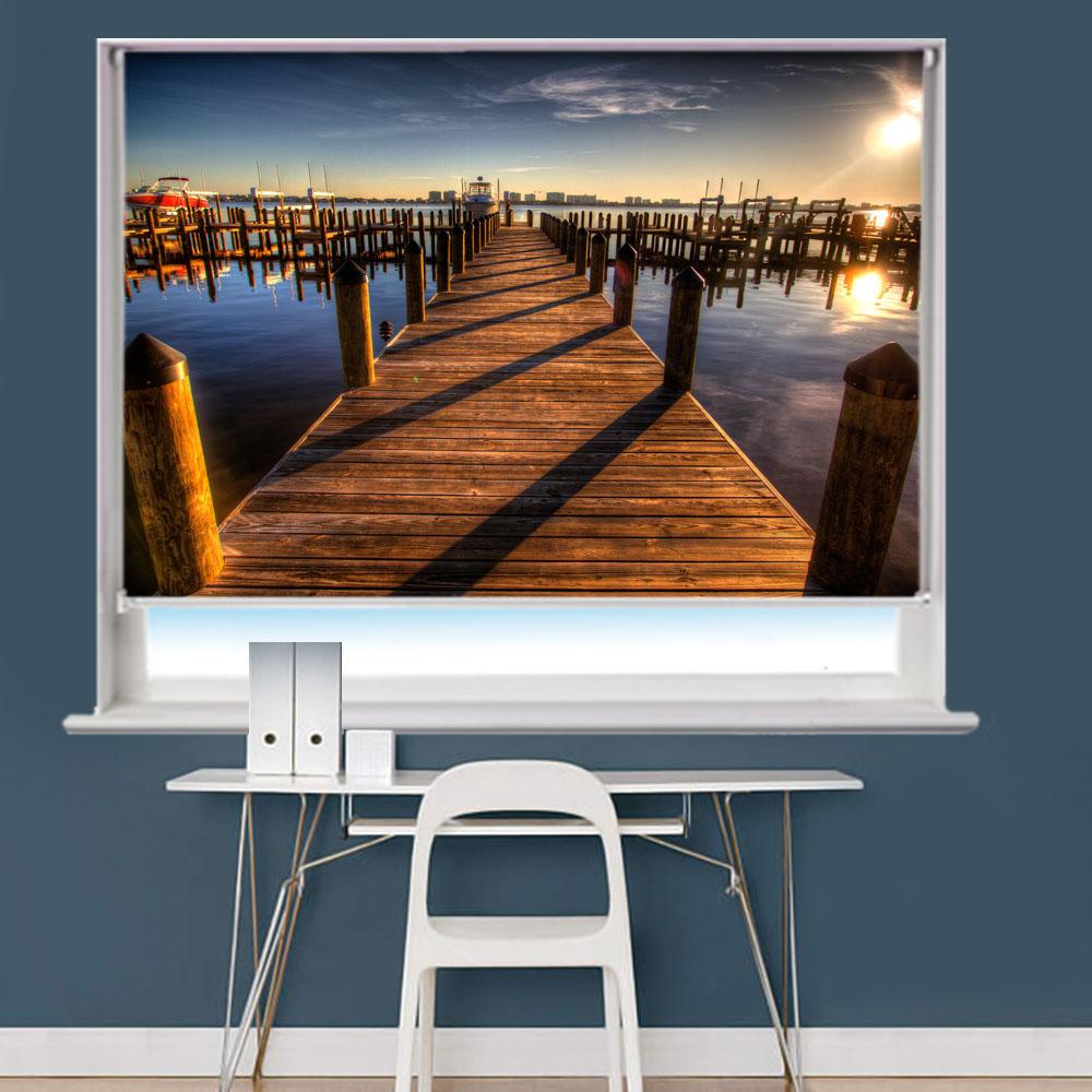 Pier Harbor Walkway Sunset Ocean Printed Picture Roller Blind - RB772 - Art Fever - Art Fever