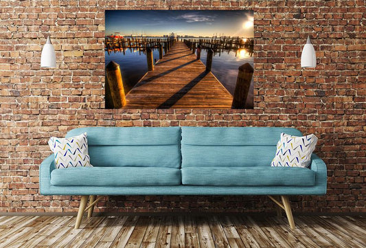 Pier Harbour Walkway Sunset Image Printed Onto A Single Panel Canvas - SPC60 - Art Fever - Art Fever