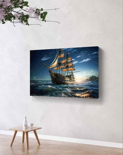 Pirate Ship at Sea Ai Illustration Canvas Print Picture Wall Art - SPC221 - Art Fever - Art Fever