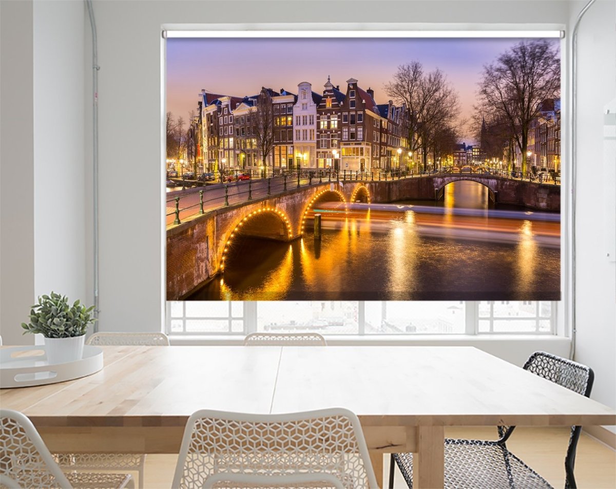 Printed Picture Photo Roller Blind Amsterdam Canals West Side At Dusk - RB1012 - Art Fever - Art Fever