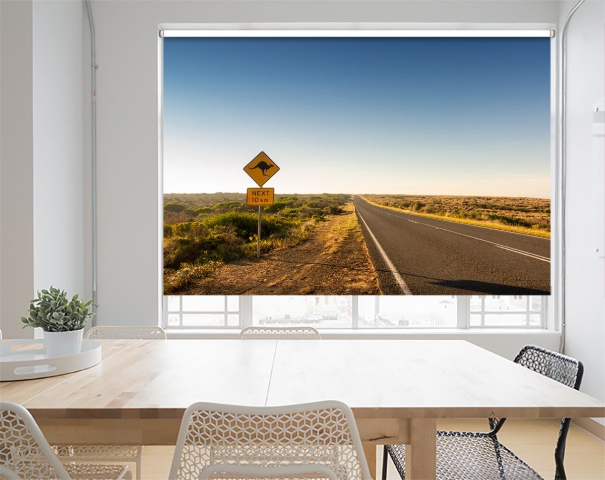 Printed Picture Photo Roller Blind kangaroo crossing road sign Australian Outback - RB1027 - Art Fever - Art Fever
