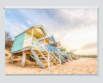 Printed Picture Photo Roller Blind Long Line Of Colorful Beach Huts At Sunset - RB1015 - Art Fever - Art Fever
