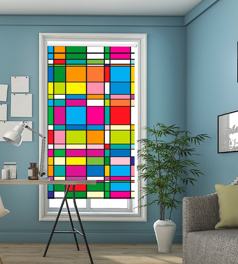 Printed Picture Photo Roller Blind Mondrian Style Abstract Art - RB991 - Art Fever - Art Fever