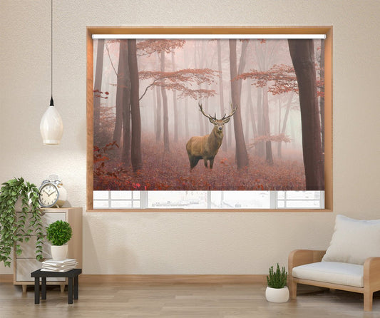 Printed Picture Photo Roller Blind Red Deer Stag in Foggy Autumn Woods - RB990 - Art Fever - Art Fever