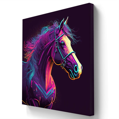 Race Horse Pop Art Neon Style Ai Illustration Canvas Print Picture Wall Art - SPC223 - Art Fever - Art Fever