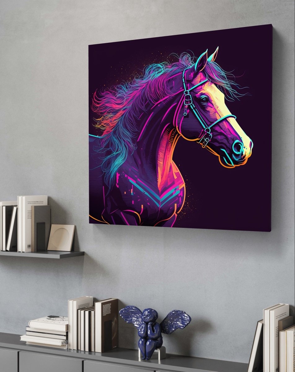 Race Horse Pop Art Neon Style Ai Illustration Canvas Print Picture Wall Art - SPC223 - Art Fever - Art Fever
