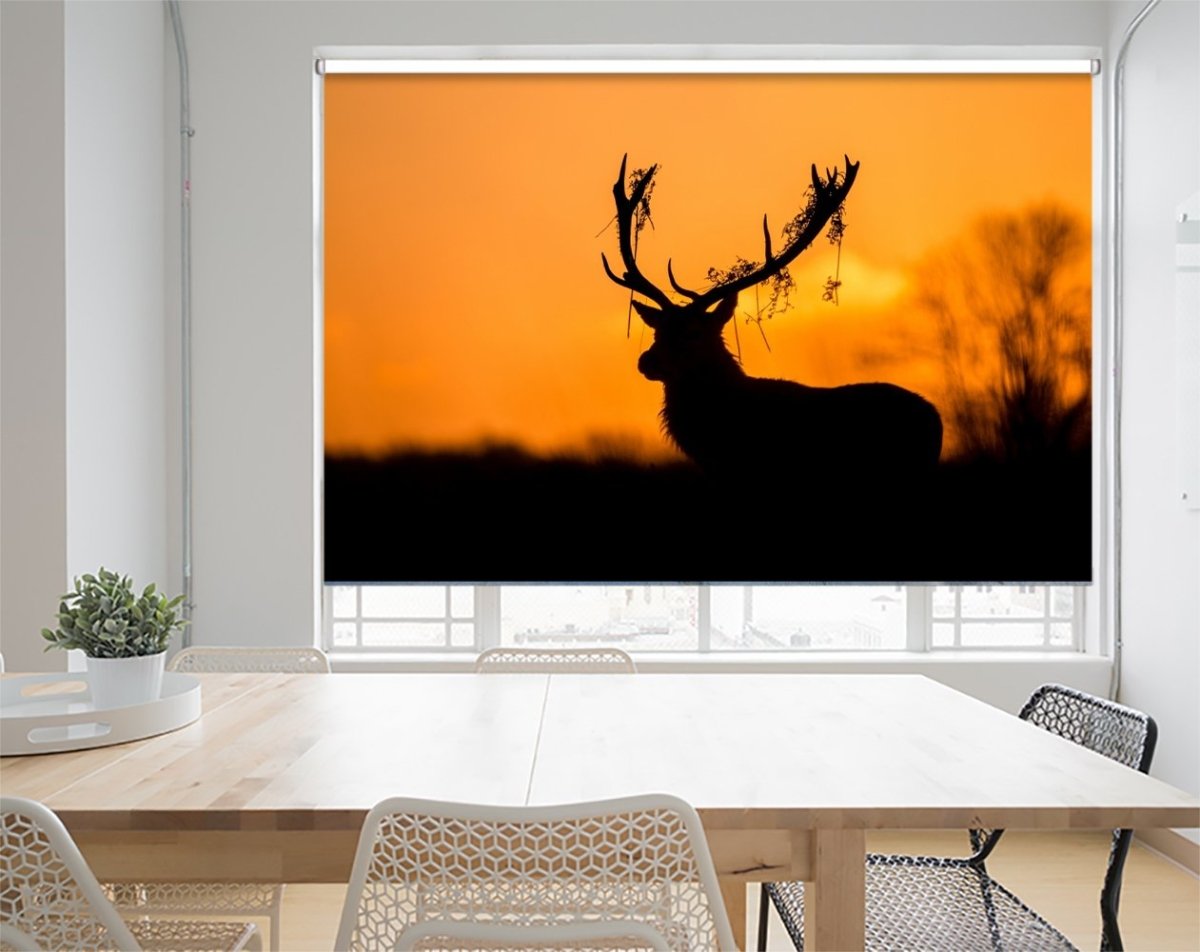 Red Deer Stag Silhouette Printed Picture Photo Roller Blind - 1X848048 - Art Fever - Art Fever