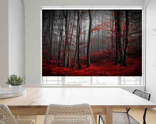 Red Forest Autumn Woods Printed Picture Photo Roller Blind - 1X46807 - Art Fever - Art Fever