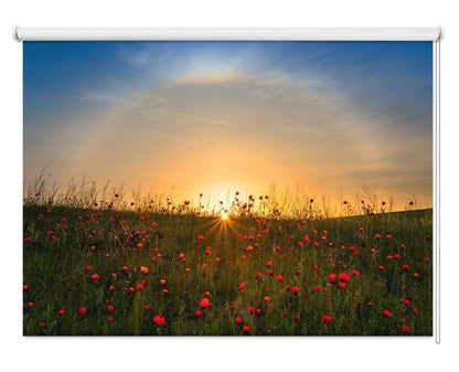 Red Poppies And Sunrise Printed Picture Photo Roller Blind - 1X1544016 - Art Fever - Art Fever