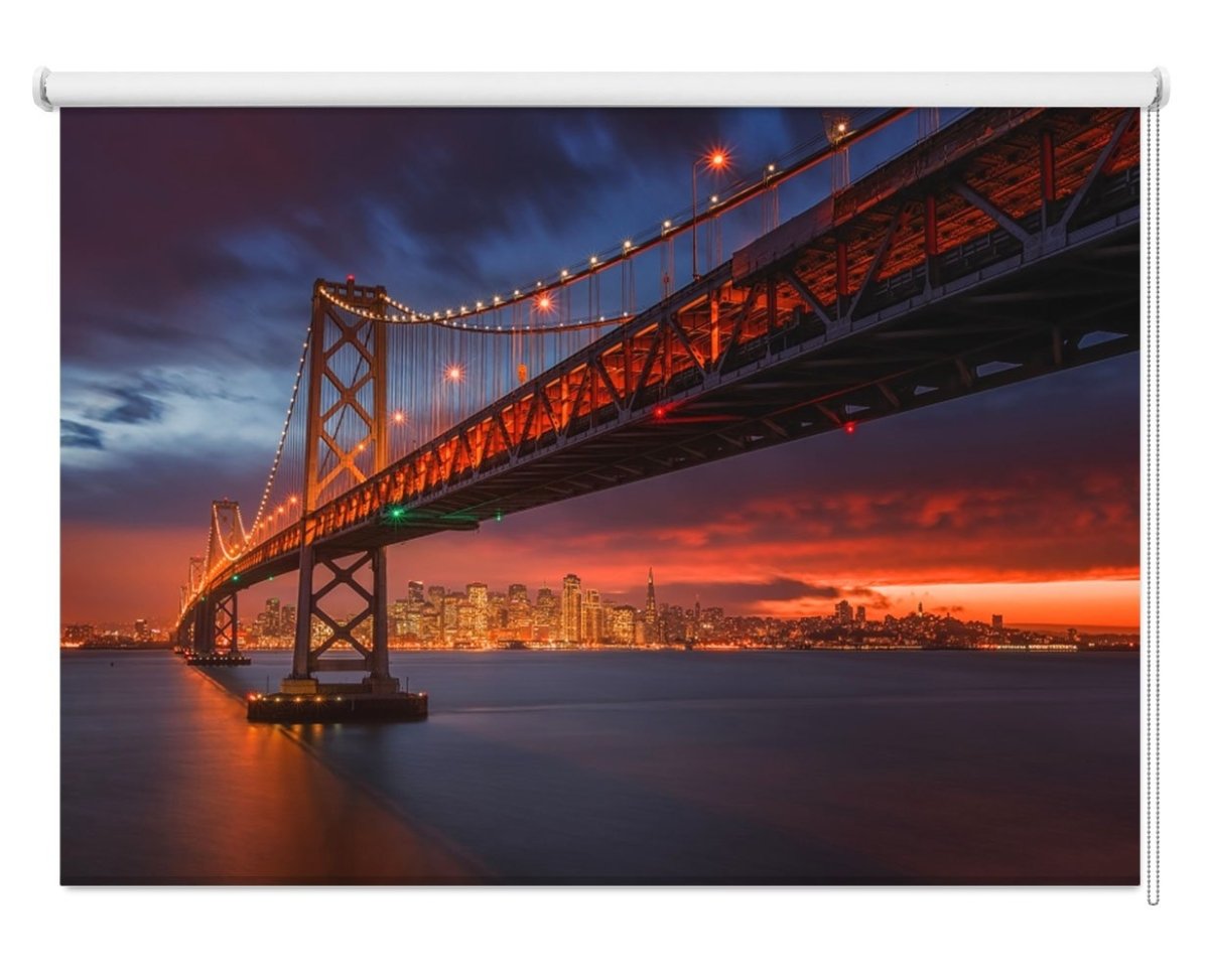 Red Sky over Golden Gate Bridge Printed Picture Photo Roller Blind - 1X412016 - Art Fever - Art Fever