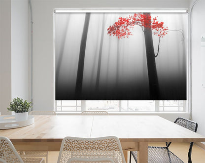 Red Tree Misty Woods Printed Picture Photo Roller Blind - 1X277286 - Art Fever - Art Fever