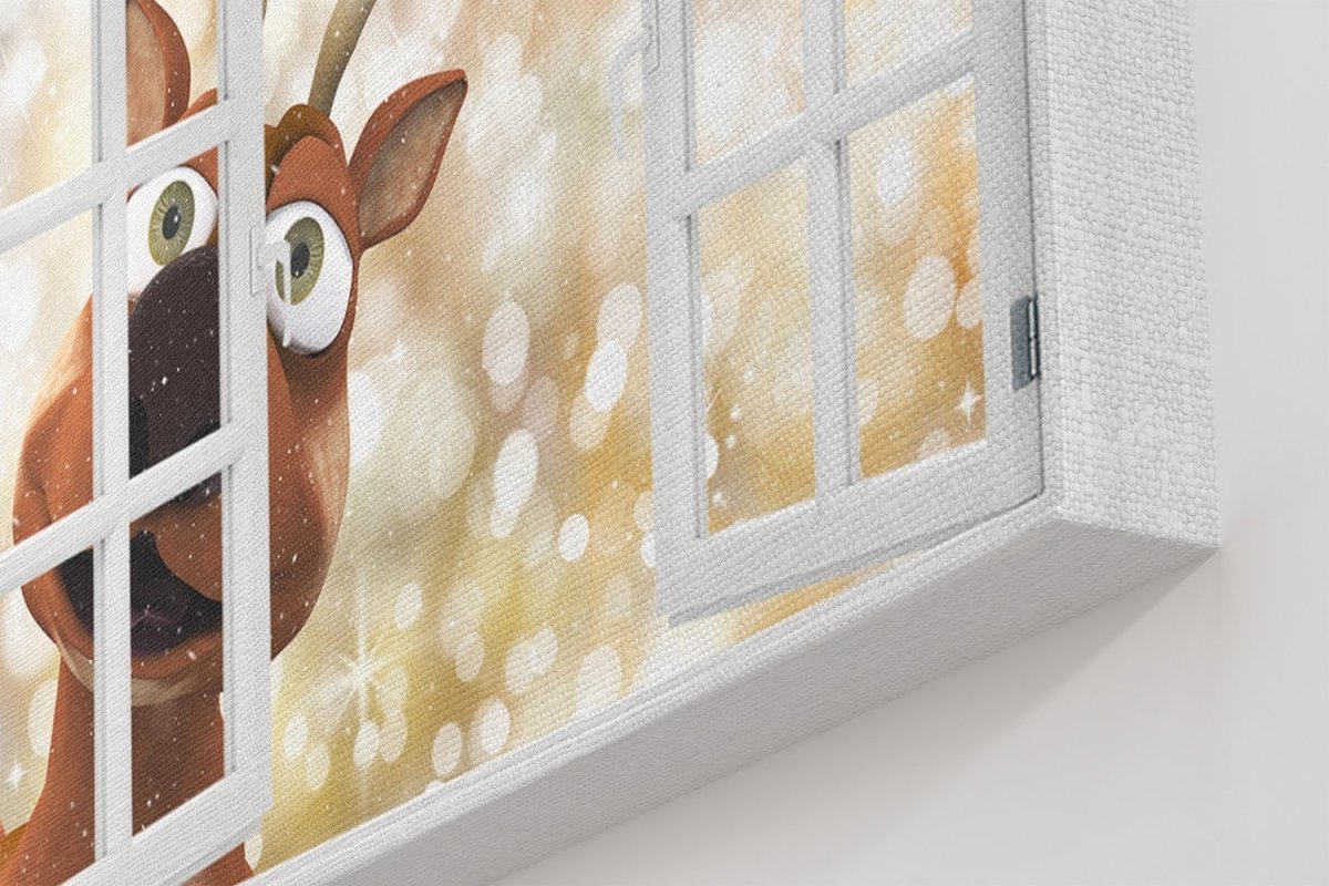 Reindeer Peeking through the Window Christmas Scene Printed Canvas Print Picture - SPC192 - Art Fever - Art Fever