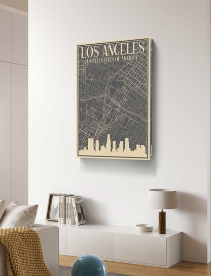Retro Map of Los Angeles USA Aerial View Canvas Print Picture Wall Art - SPC278 - Art Fever - Art Fever