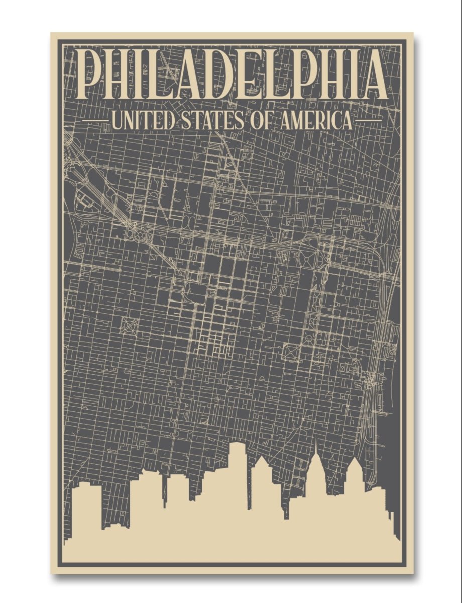 Retro Map of Philadelphia USA Aerial View Canvas Print Picture Wall Art - SPC280 - Art Fever - Art Fever