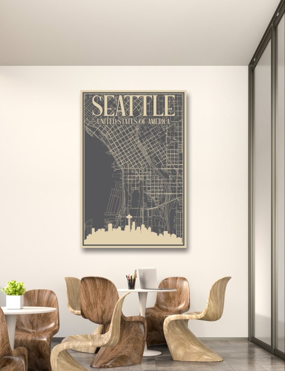 Retro Map of Seattle USA Canvas Print Picture Wall Art - SPC277 - Art Fever - Art Fever