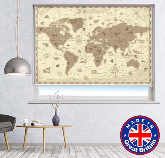 Retro Style Fantasy Map of the World Printed Picture Photo Roller Blind - RB783 - Art Fever - Art Fever
