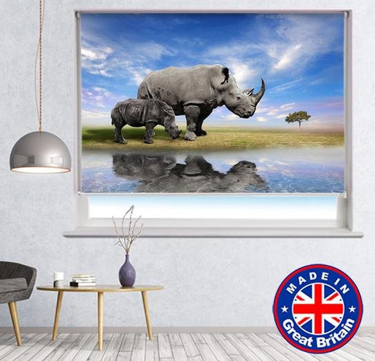 Rhino Water Reflection Printed Picture Photo Roller Blind - Art Fever - Art Fever