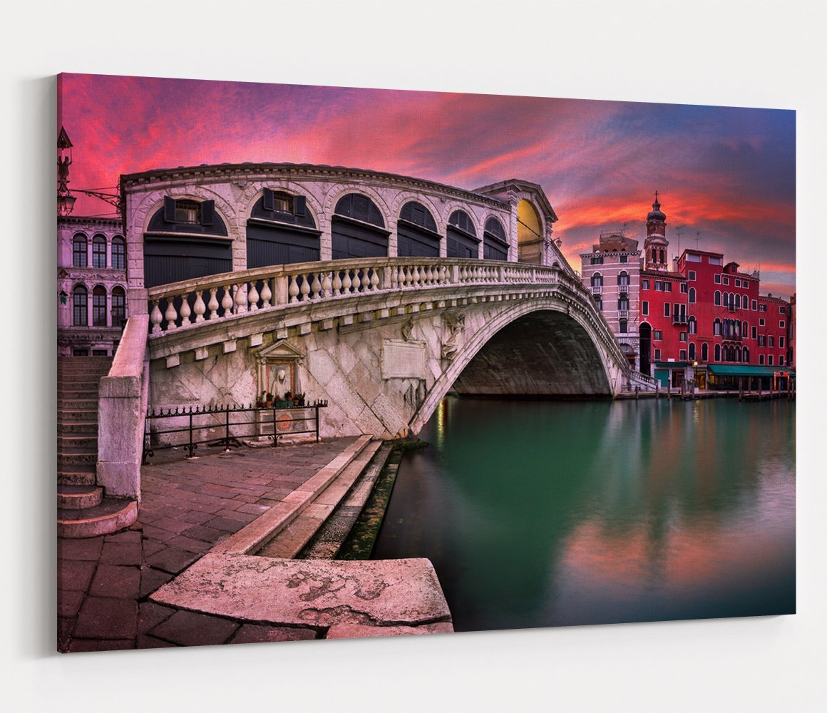 Rialto Bridge And San Bartolomeo Church At Sunrise, Venice Printed Canvas Print Picture - SPC160 - Art Fever - Art Fever