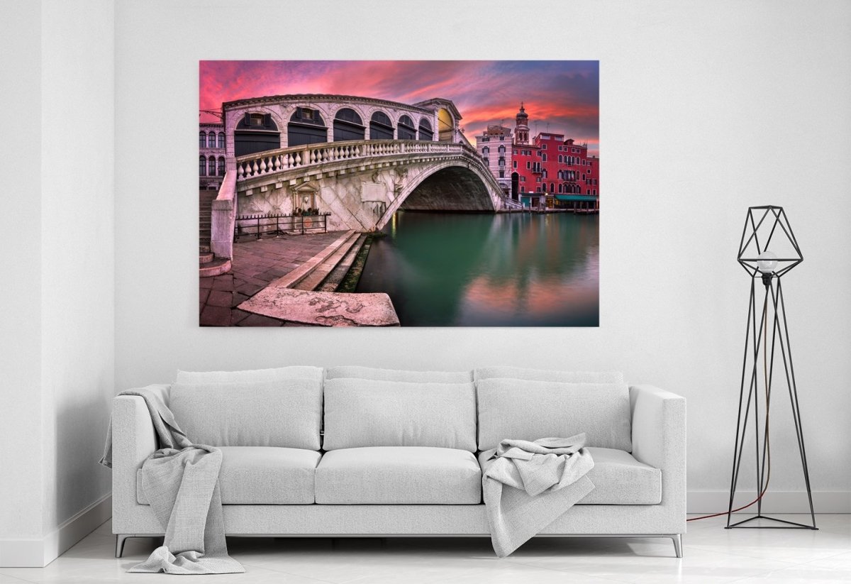 Rialto Bridge And San Bartolomeo Church At Sunrise, Venice Printed Canvas Print Picture - SPC160 - Art Fever - Art Fever