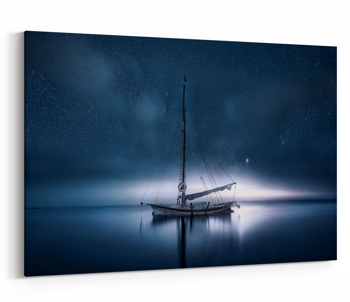 Sailing Boat under the Stars at Night Canvas Print Wall Art - 1X1819127 - Art Fever - Art Fever