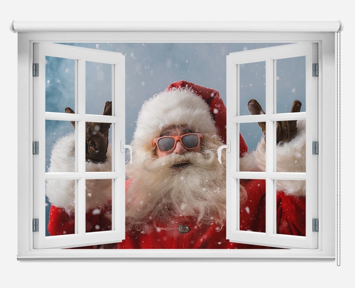 Santa Peeking through the Window Christmas Scene Printed Picture Photo Roller Blind - RB1044 - Art Fever - Art Fever