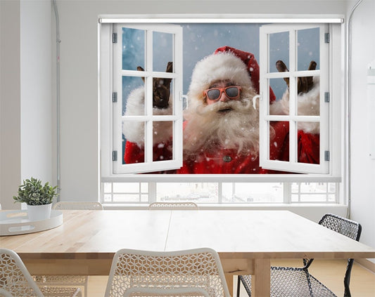 Santa Peeking through the Window Christmas Scene Printed Picture Photo Roller Blind - RB1044 - Art Fever - Art Fever