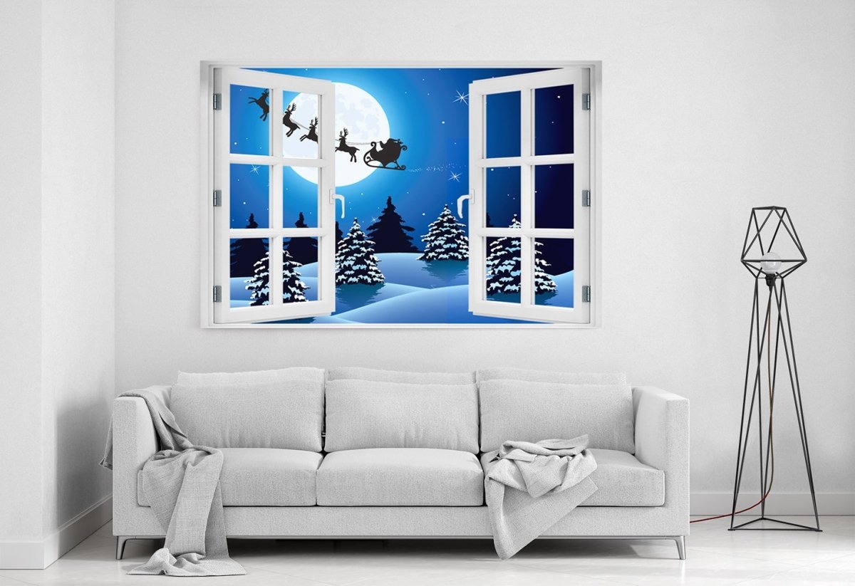 Santa Sleigh Ride Through the Window Printed Canvas Print Picture - SPC176 - Art Fever - Art Fever