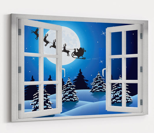 Santa Sleigh Ride Through the Window Printed Canvas Print Picture - SPC176 - Art Fever - Art Fever