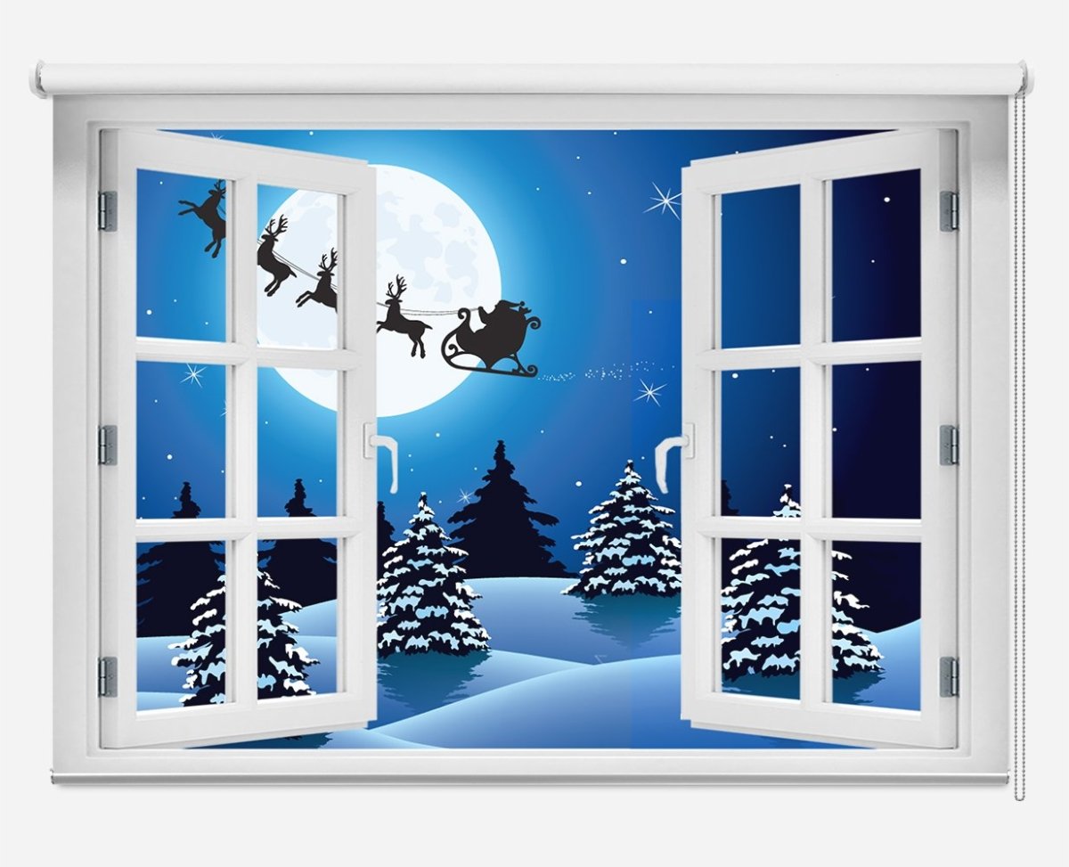Santa Sleigh Ride Through the Window Printed Picture Photo Roller Blind - RB1053 - Art Fever - Art Fever