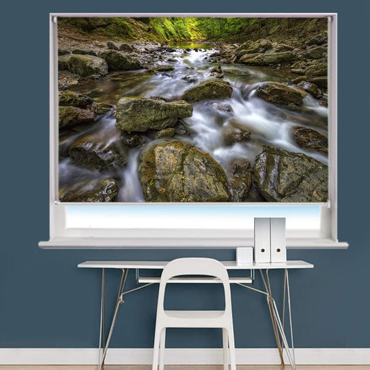 Scenic View Of Amazing Water Motion Blur Of A Water Stream Between Rocks Printed Photo Picture Roller Blind - RB719 - Art Fever - Art Fever