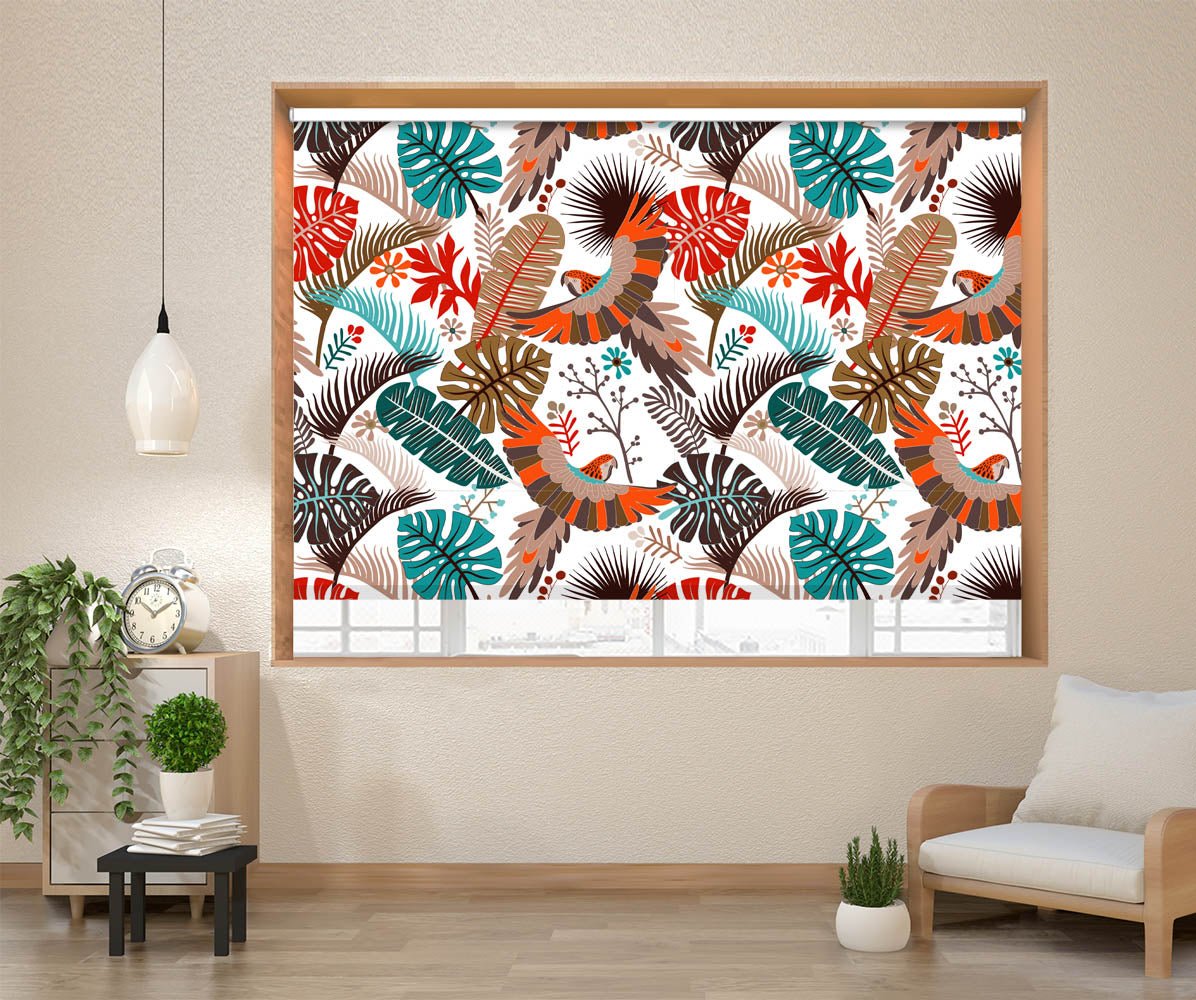 Seamless Pattern With Palm Leaves And Parrots Pattern Printed Photo Roller Blind - RB1216 - Art Fever - Art Fever