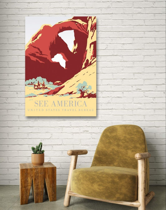 See America Retro 🇺🇸 Poster Vintage Travel Poster Canvas Print Picture Wall Art - 1X2565623 - Art Fever - Art Fever