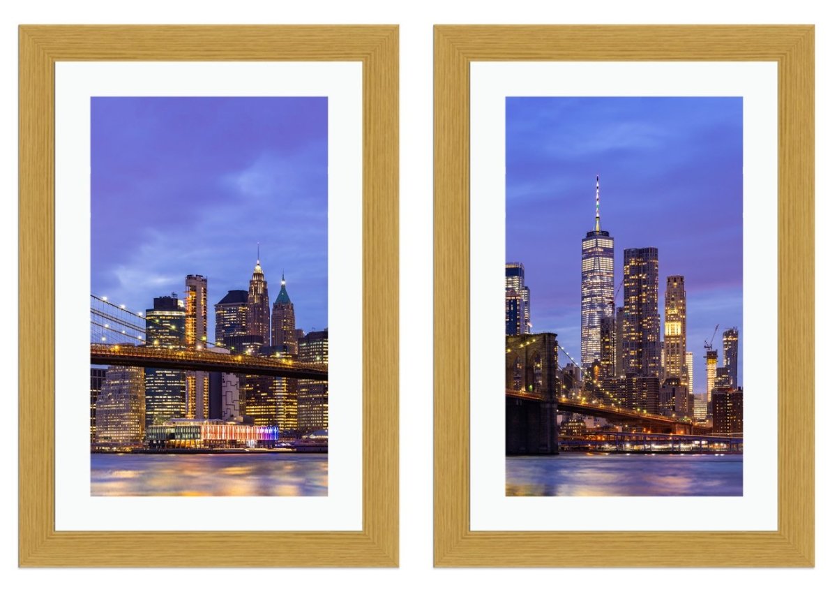 Set of 2 x Framed Mounted Prints of Brooklyn Bridge, World Trade Center New York - FP90 - Art Fever - Art Fever