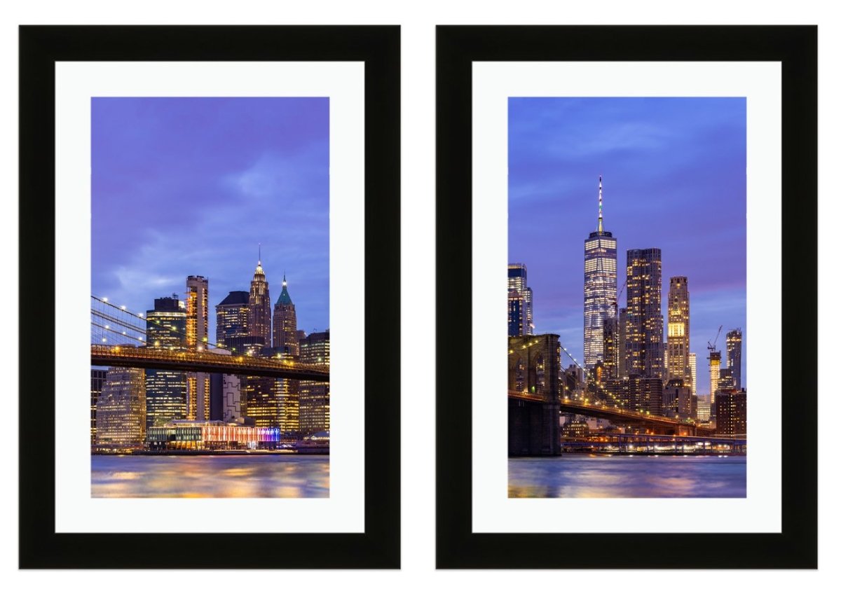 Set of 2 x Framed Mounted Prints of Brooklyn Bridge, World Trade Center New York - FP90 - Art Fever - Art Fever