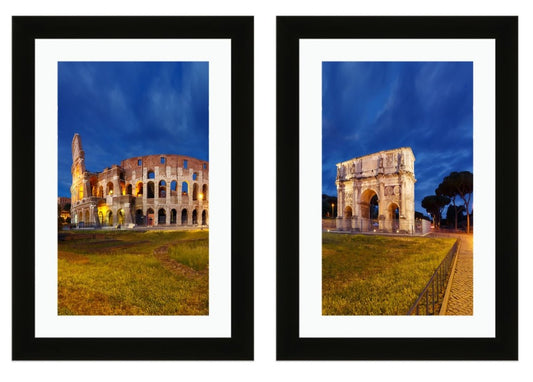 Set of 2 x Framed Mounted Prints of Colosseum At Night, Rome - FP88 - Art Fever - Art Fever